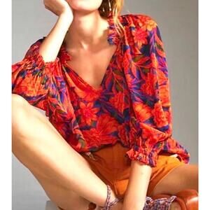 Anthropologie Gilner Farrar Ellie Floral Tropical Top Blouse Women's Size Medium